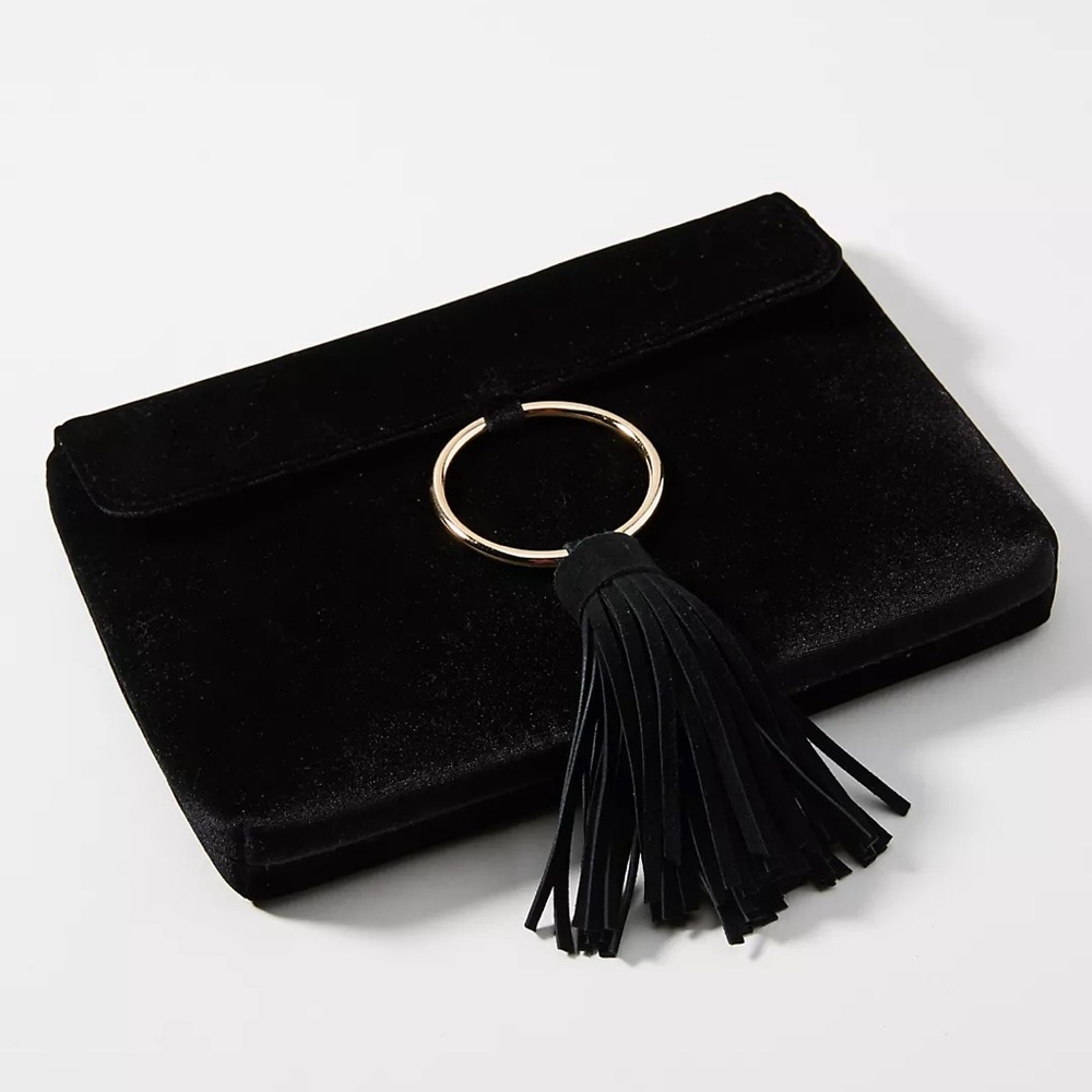 Anthropologie Street Level Belinda black velvet clutch